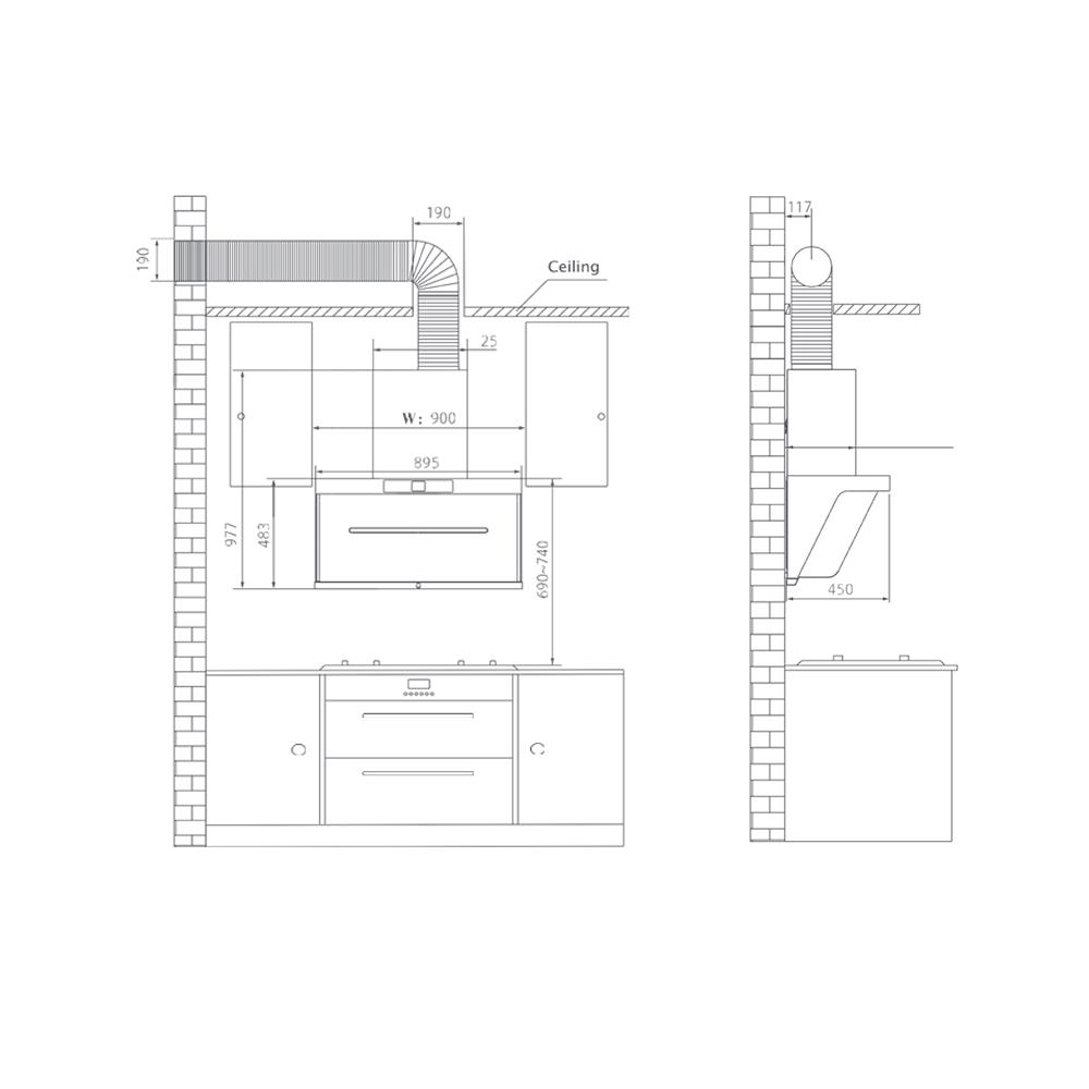 เครื่องดูดควันกระโจม LUCKY FLAME RWE-L29018(P) 90 ซม.