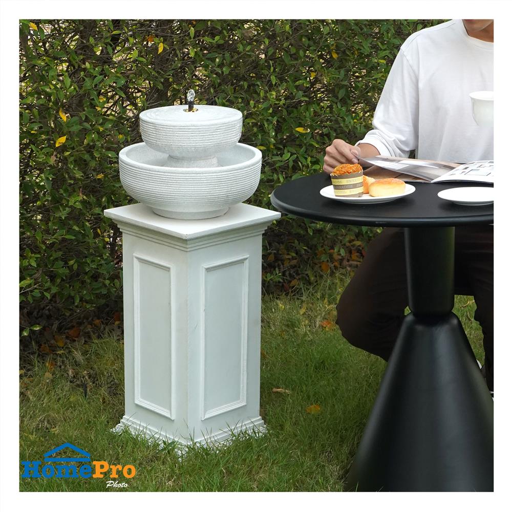 น้ำพุน้ำล้นตั้งโต๊ะ 2 ชั้น SPRING RUWA สีขาว