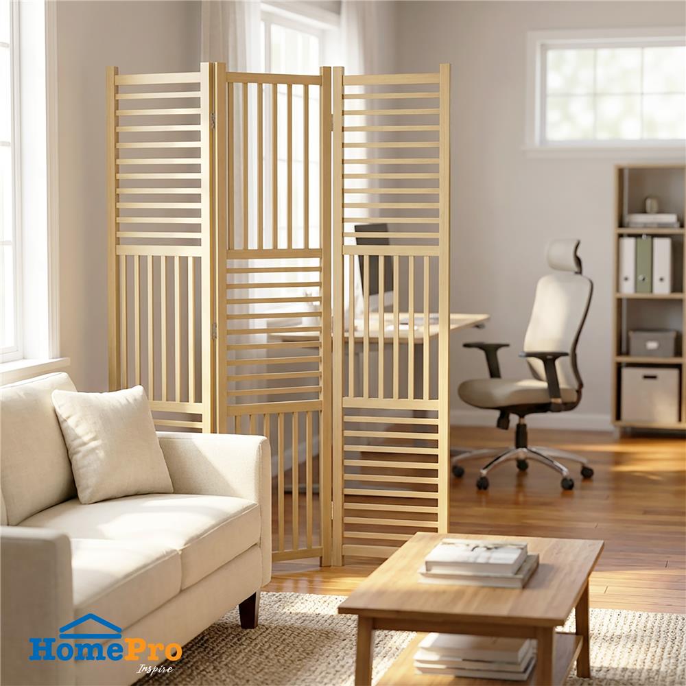 ฉากกั้น 3 บานพับ FURDINI MOKU สีไม้ธรรมชาติ