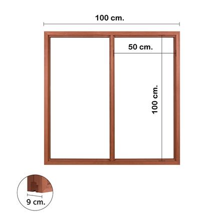 วงกบหน้าต่างไม้เบญจพรรณ 2 ช่อง VK 100x100 ซม. สีธรรมชาติ_4