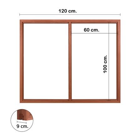 วงกบหน้าต่างไม้เบญจพรรณ 2 ช่อง VK 120x100 ซม. สีธรรมชาติ_4