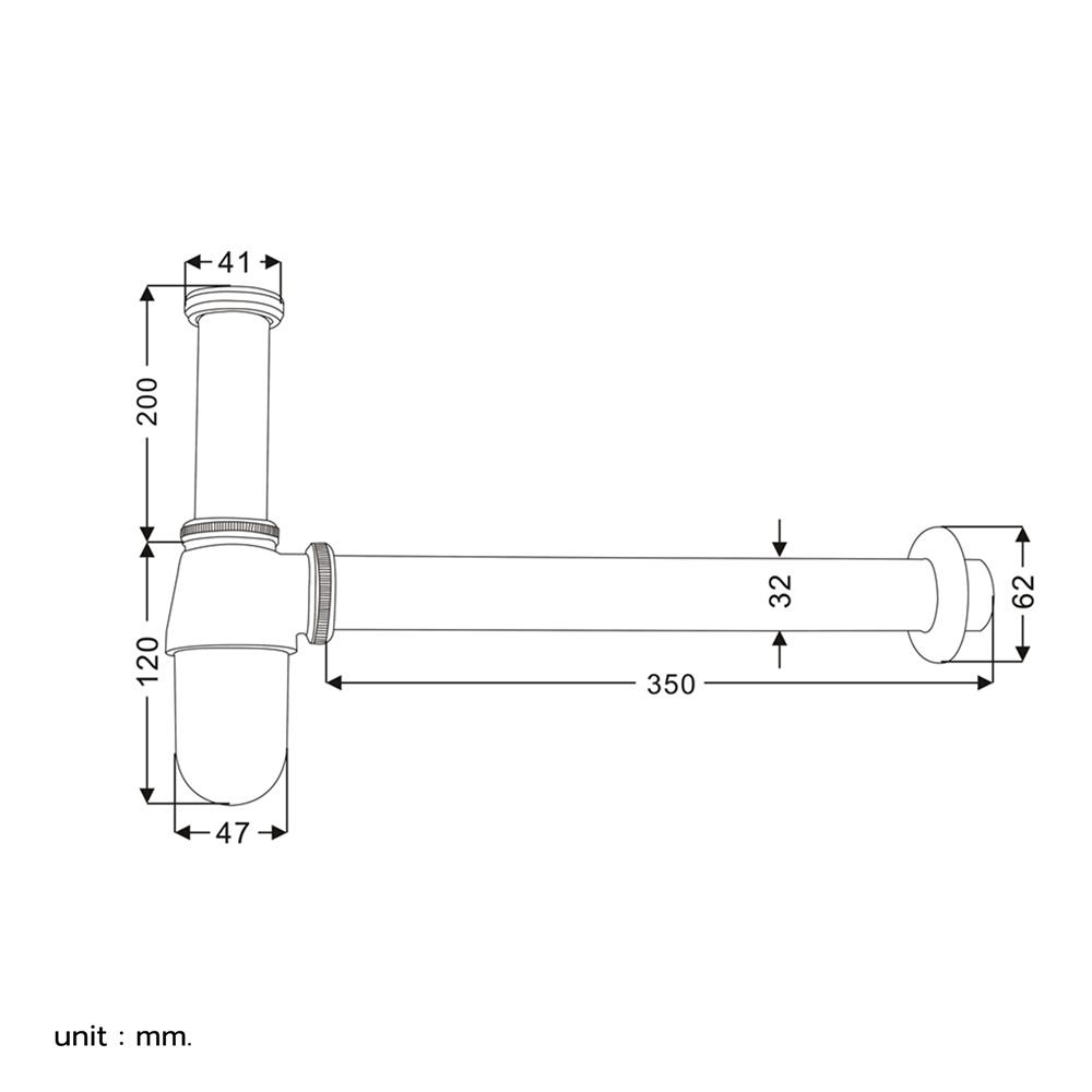 ท่อน้ำทิ้งอ่างล้างหน้ากระปุก RASLAND RA T911-T35-35 35 ซม.
