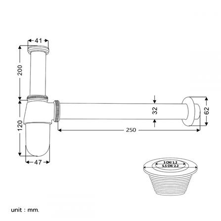 ท่อน้ำทิ้งอ่างล้างหน้ากระปุก RASLAND RA T911-T25 25 ซม._4