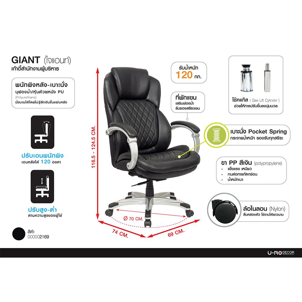 เก้าอี้สำนักงาน U-RODECOR GIANT สีดำ