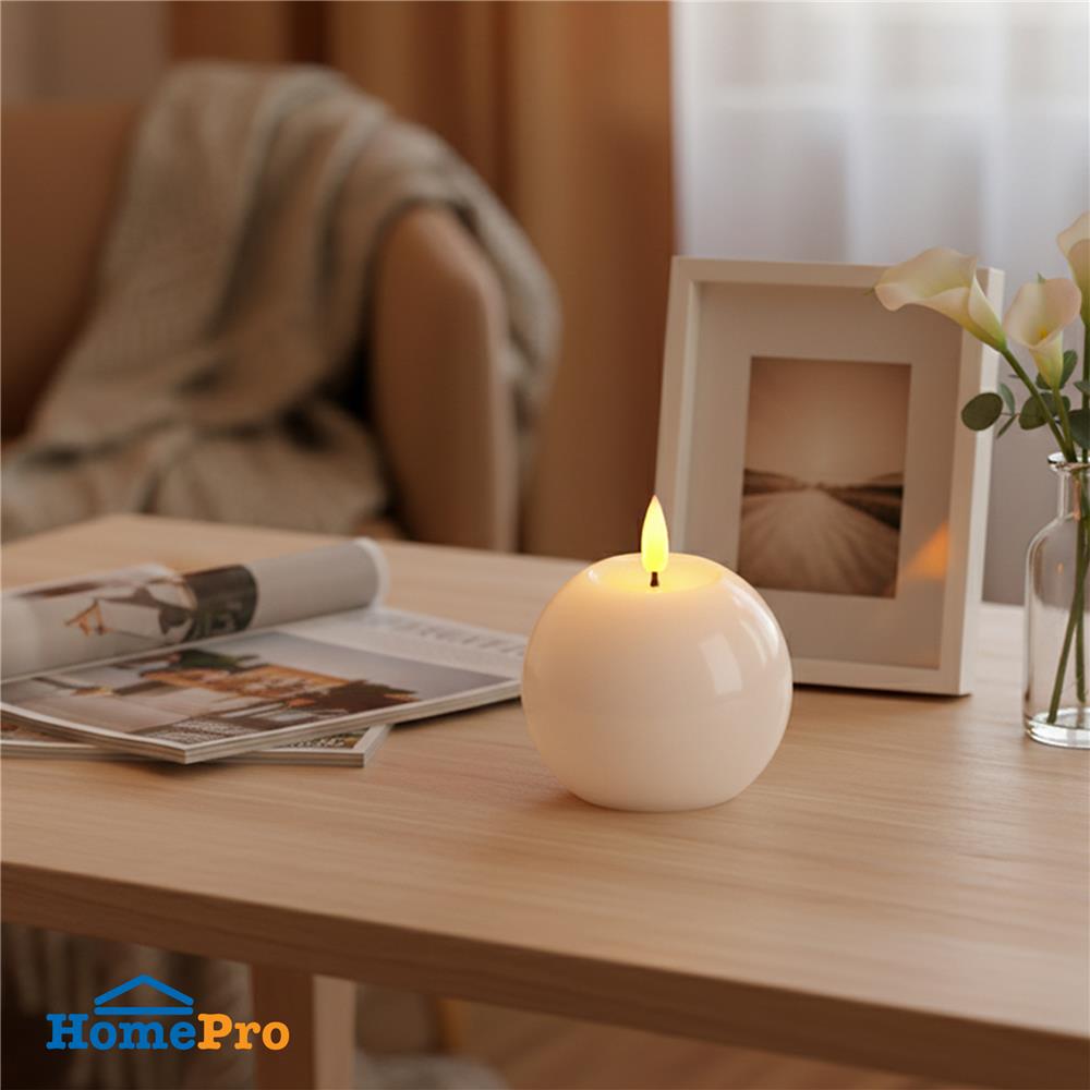 เทียนตกแต่ง LED ทรงกลม CLAIRE 7 ซม. สีขาว