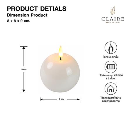 เทียนตกแต่ง LED ทรงกลม CLAIRE 7 ซม. สีขาว_5