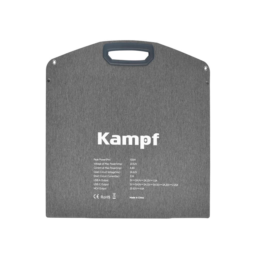 แผงโซลาร์เซลล์แบบพกพา KAMPF KP-100 100 วัตต์ สีดำ