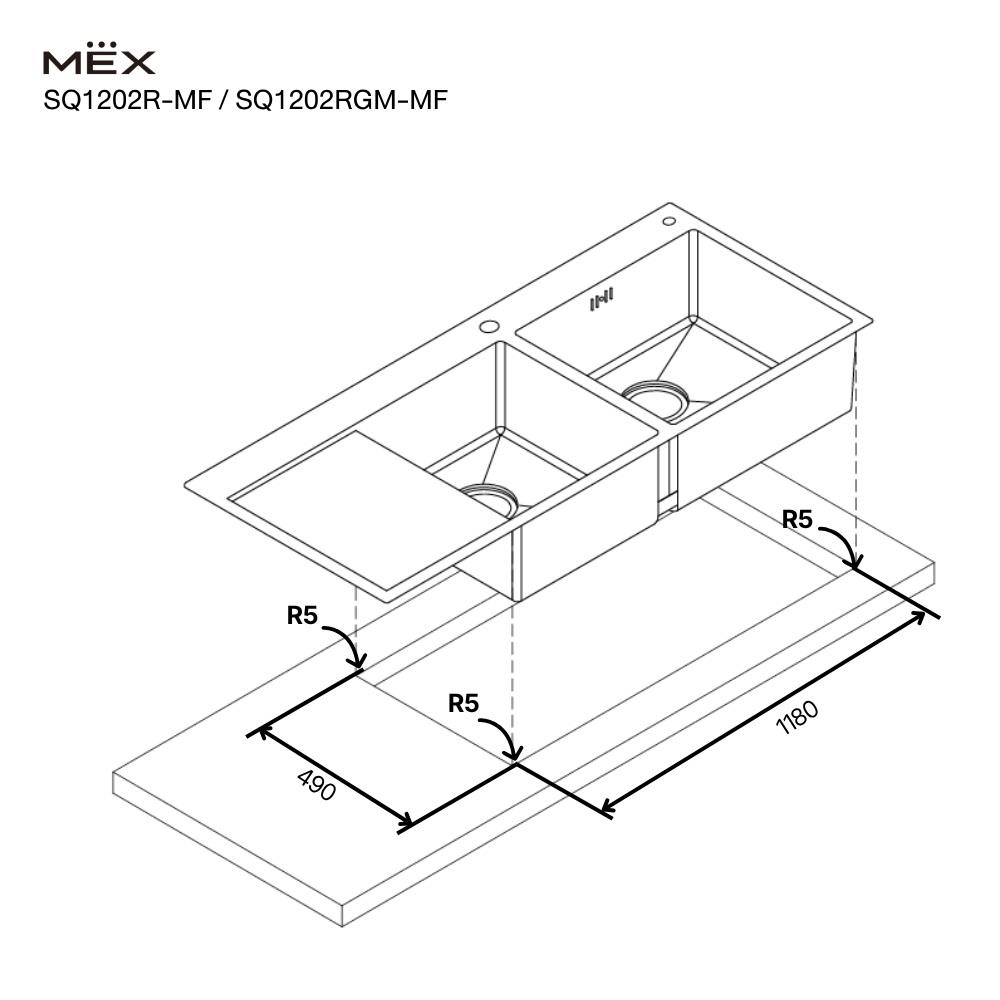 ซิงค์ฝัง 2 หลุม 1 ที่พัก MEX SQ1202R-MF สีเงิน