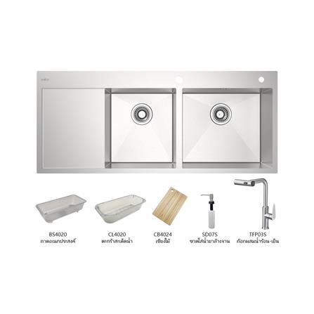 ซิงค์ฝัง 2 หลุม 1 ที่พัก MEX SQ1202R-MF สีเงิน_0