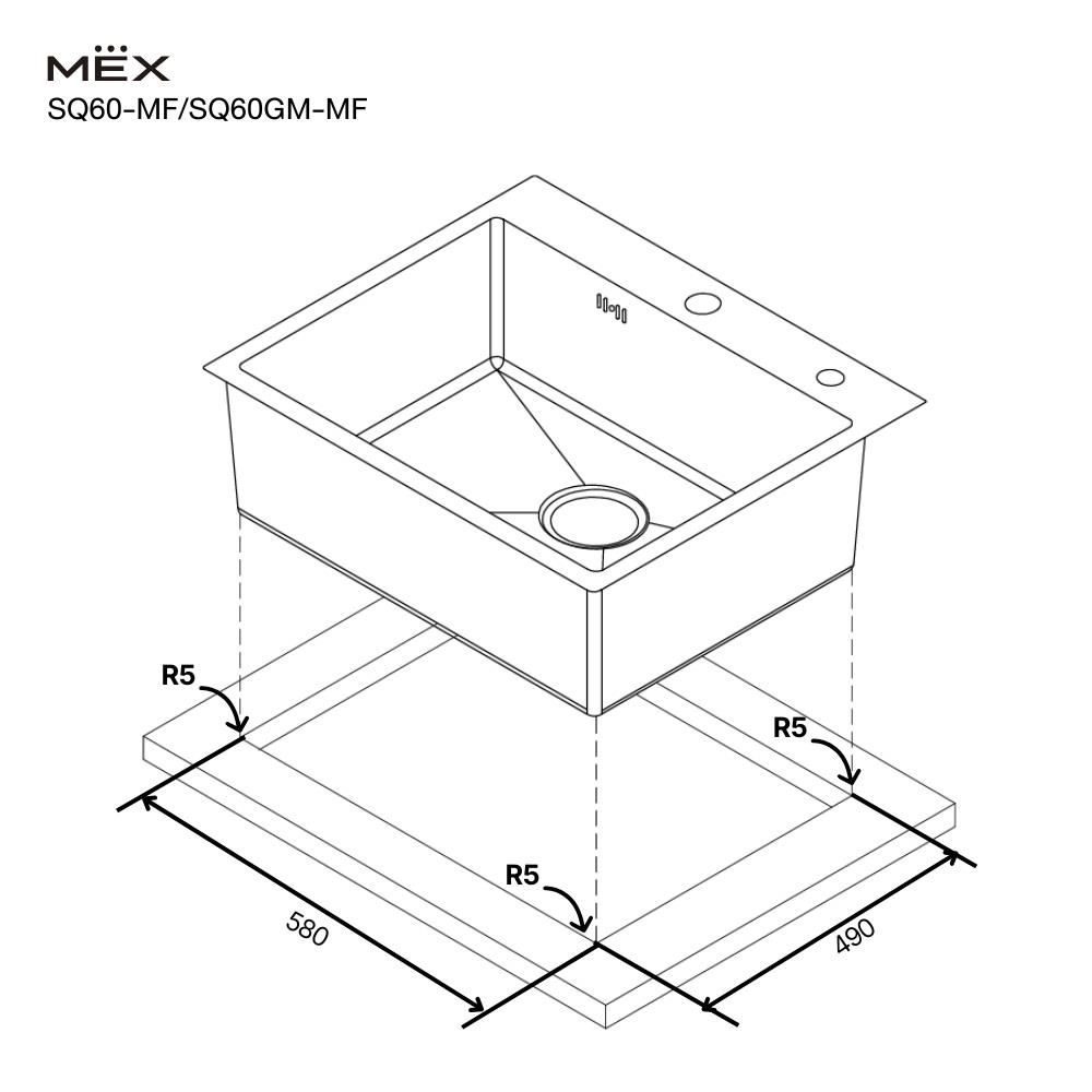 ซิงค์ฝัง 1 หลุม MEX SQ60GM-MF สีเทาดำ