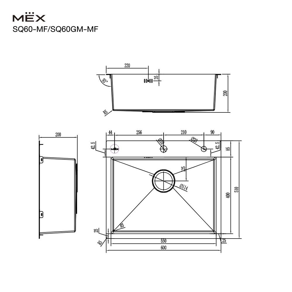 ซิงค์ฝัง 1 หลุม MEX SQ60GM-MF สีเทาดำ