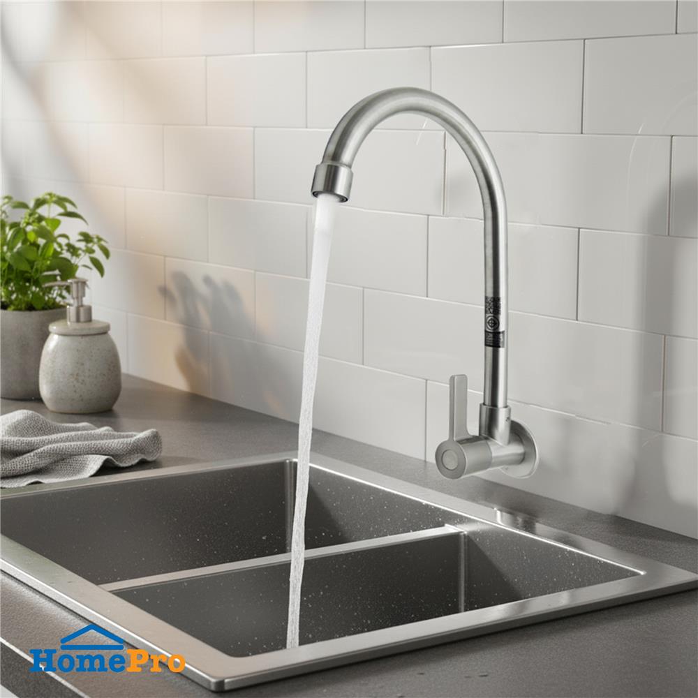 ก๊อกซิงค์เดี่ยวติดผนัง DONMARK GL-1462 สีโครม