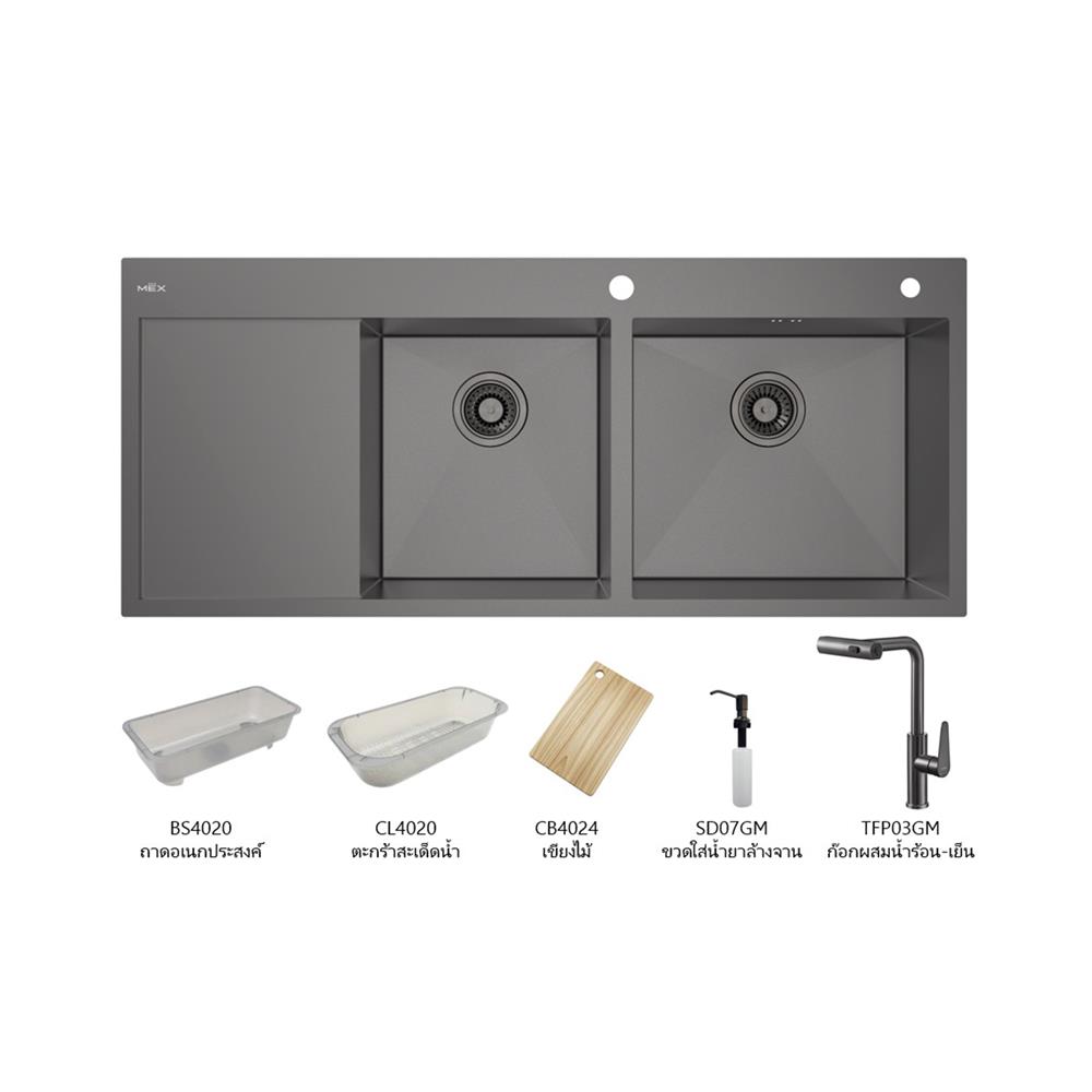 ซิงค์ฝัง 2 หลุม 1 ที่พัก MEX SQ1202RGM-MF สีเทาดำ