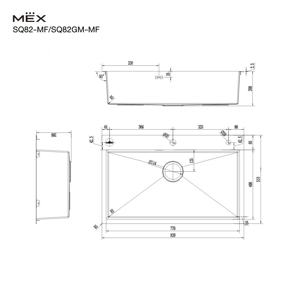 ซิงค์ฝัง 1 หลุม MEX SQ82GM-MF สีเทาดำ