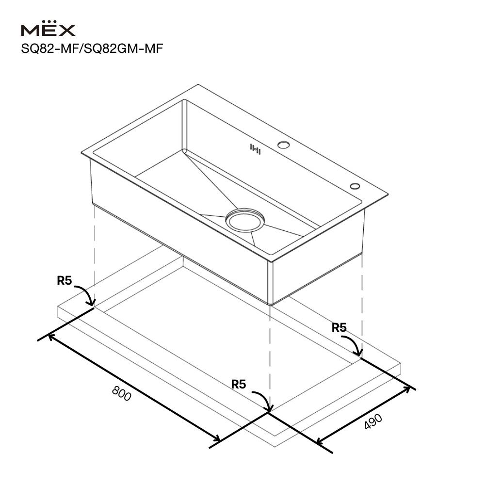 ซิงค์ฝัง 1 หลุม MEX SQ82GM-MF สีเทาดำ