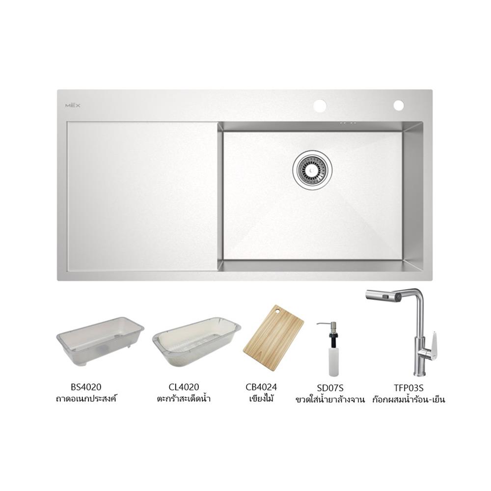 ซิงค์ฝัง 1 หลุม 1 ที่พัก MEX SQ1001R-MF สีเงิน