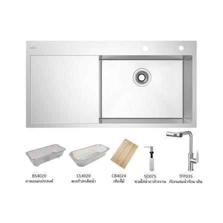 ซิงค์ฝัง 1 หลุม 1 ที่พัก MEX SQ1001R-MF สีเงิน_0