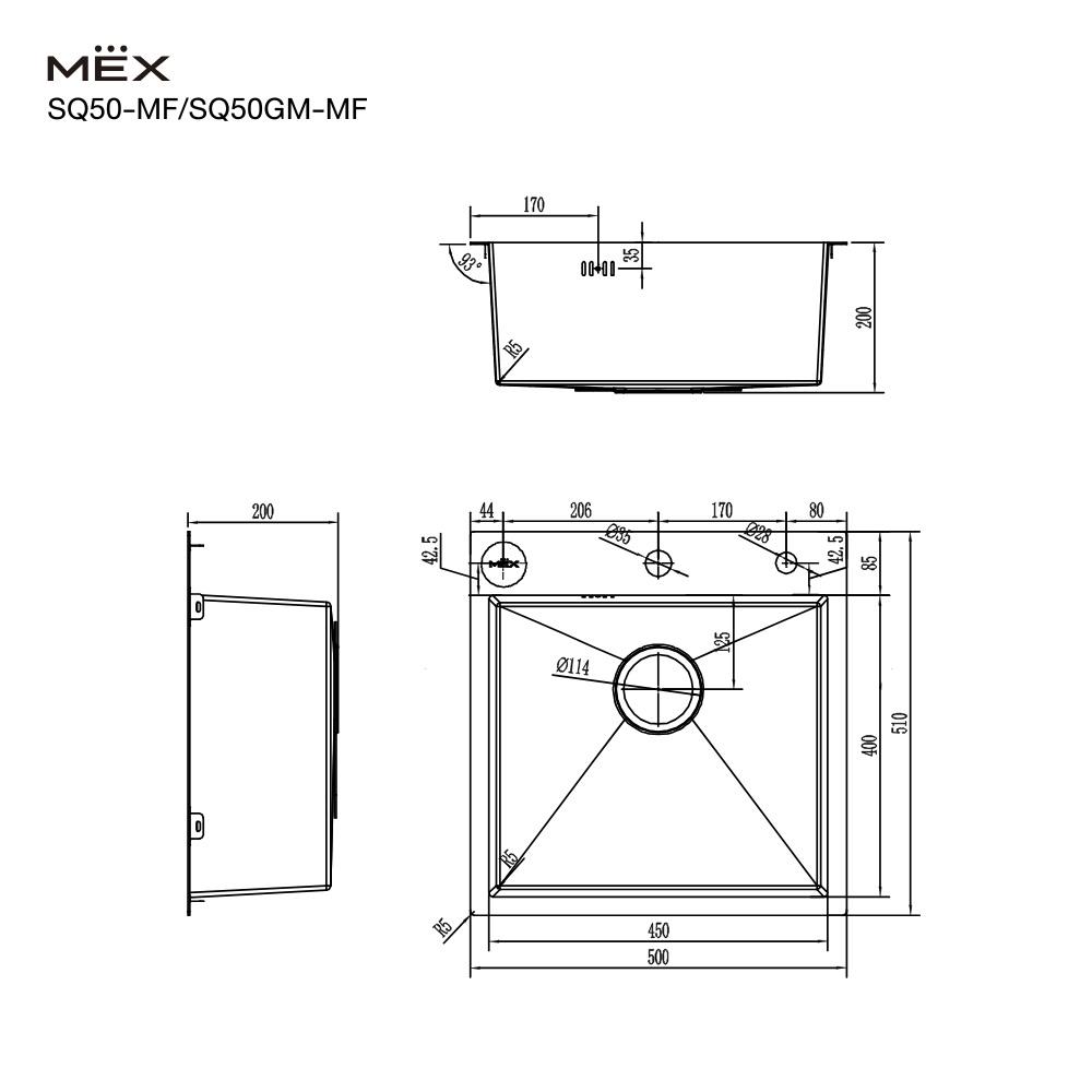 ซิงค์ฝัง 1 หลุม MEX SQ50GM-MF สีเทาดำ