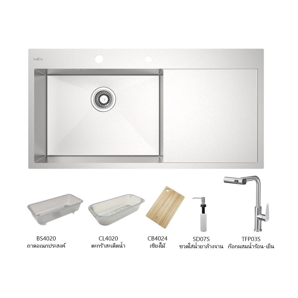 ซิงค์ฝัง 1 หลุม 1 ที่พัก MEX SQ1001L-MF สีเงิน