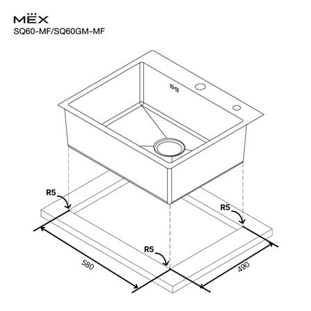 ซิงค์ฝัง 1 หลุม MEX SQ60-MF สีเงิน_4