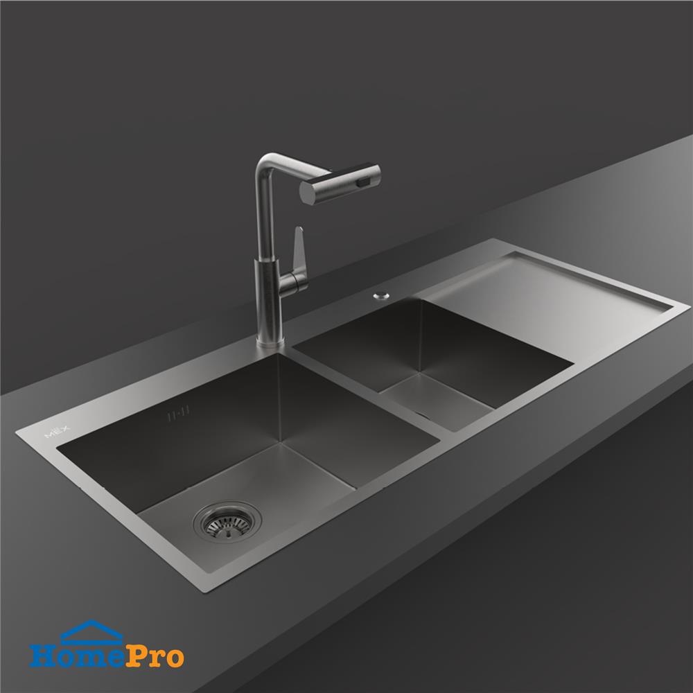 ซิงค์ฝัง 2 หลุม 1 ที่พัก MEX SQ1202LGM-MF สีเทาดำ