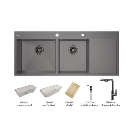 ซิงค์ฝัง 2 หลุม 1 ที่พัก MEX SQ1202LGM-MF สีเทาดำ_0