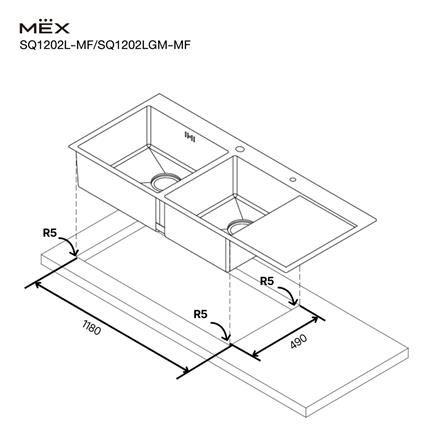 ซิงค์ฝัง 2 หลุม 1 ที่พัก MEX SQ1202LGM-MF สีเทาดำ_4