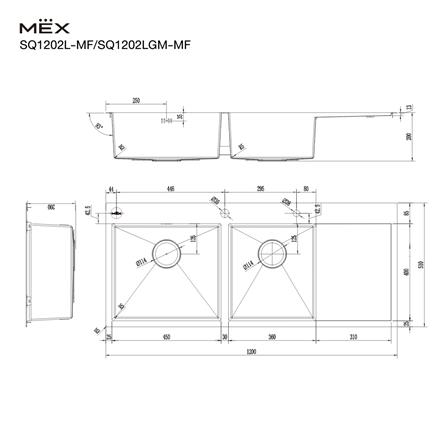 ซิงค์ฝัง 2 หลุม 1 ที่พัก MEX SQ1202LGM-MF สีเทาดำ_11