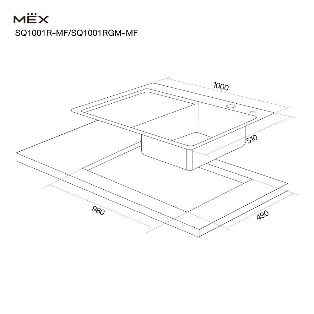 ซิงค์ฝัง 1 หลุม 1 ที่พัก MEX SQ1001RGM-MF สีเทาดำ