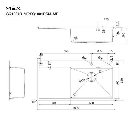 ซิงค์ฝัง 1 หลุม 1 ที่พัก MEX SQ1001RGM-MF สีเทาดำ_5