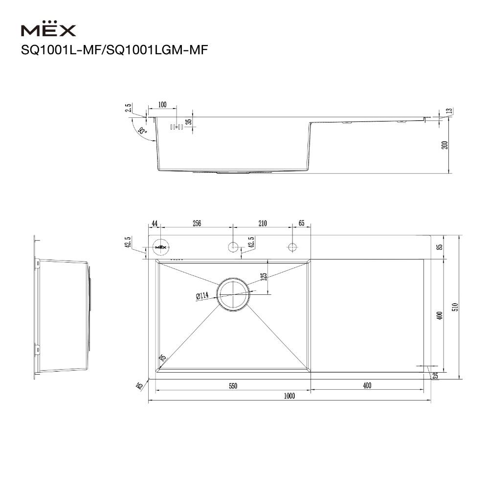 ซิงค์ฝัง 1 หลุม 1 ที่พัก MEX SQ1001LGM-MF สีเทาดำ