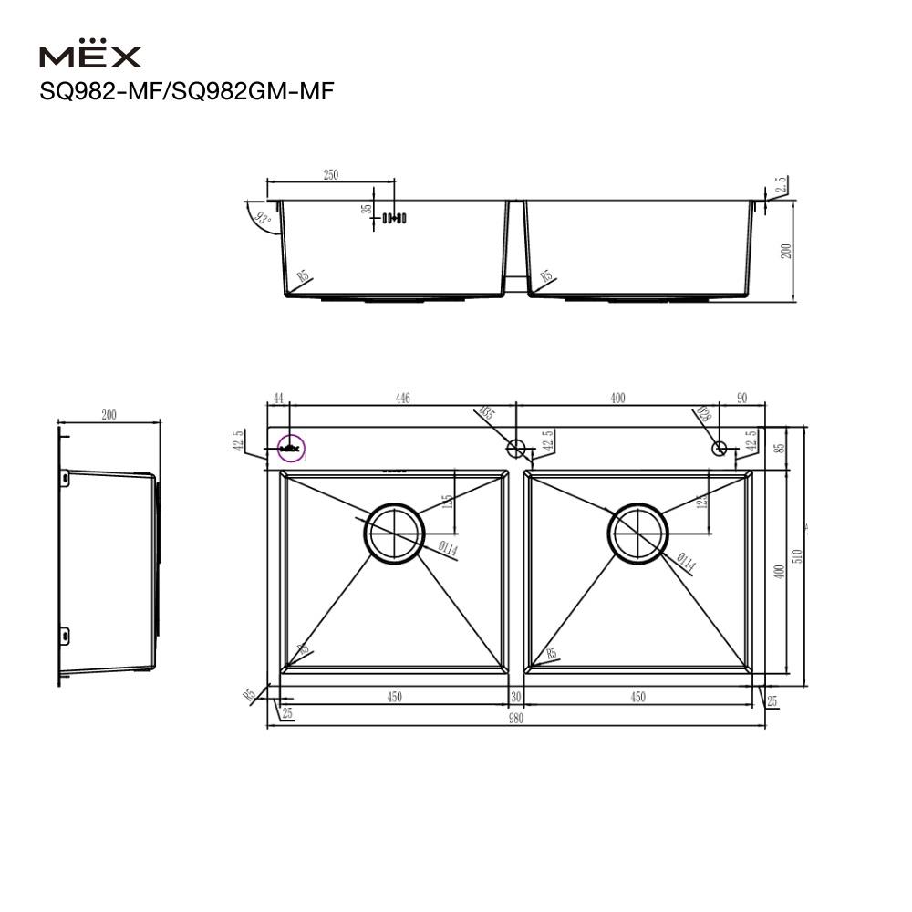 ซิงค์ฝัง 2 หลุม MEX SQ982GM-MF สีเทาดำ