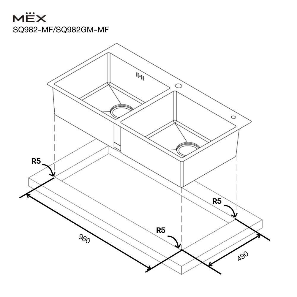 ซิงค์ฝัง 2 หลุม MEX SQ982GM-MF สีเทาดำ