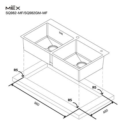 ซิงค์ฝัง 2 หลุม MEX SQ982GM-MF สีเทาดำ_4