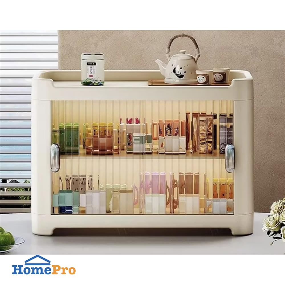 ตู้เก็บแก้วและอุปกรณ์ครัวบานสไลด์ 2 ชั้น KECH LULU สีขาว