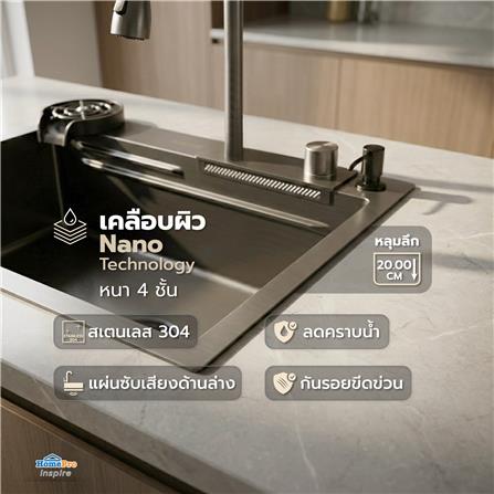ซิงค์ฝัง 1 หลุม KUCINE HONEY1B 68481W สีเทาดำ_12