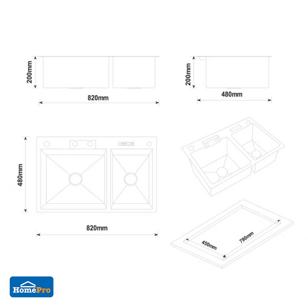 ซิงค์ฝัง 2 หลุม KUCINE HONEY2B 82481W สีเทาดำ