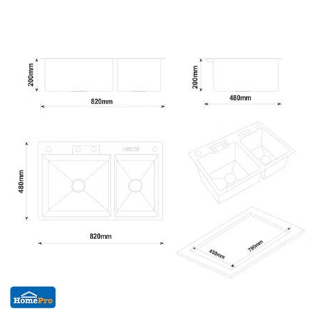 ซิงค์ฝัง 2 หลุม KUCINE HONEY2B 82481W สีเทาดำ_5