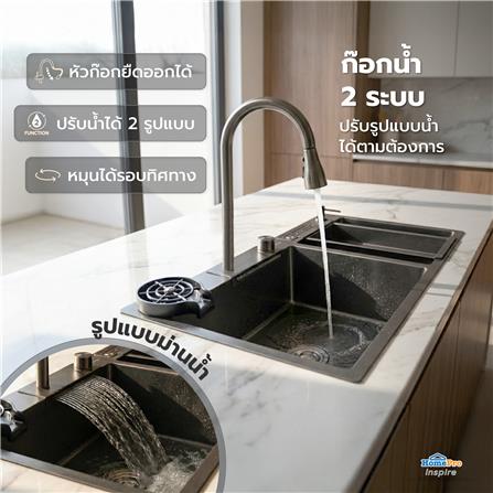 ซิงค์ฝัง 2 หลุม KUCINE HONEY2B 82481W สีเทาดำ_15