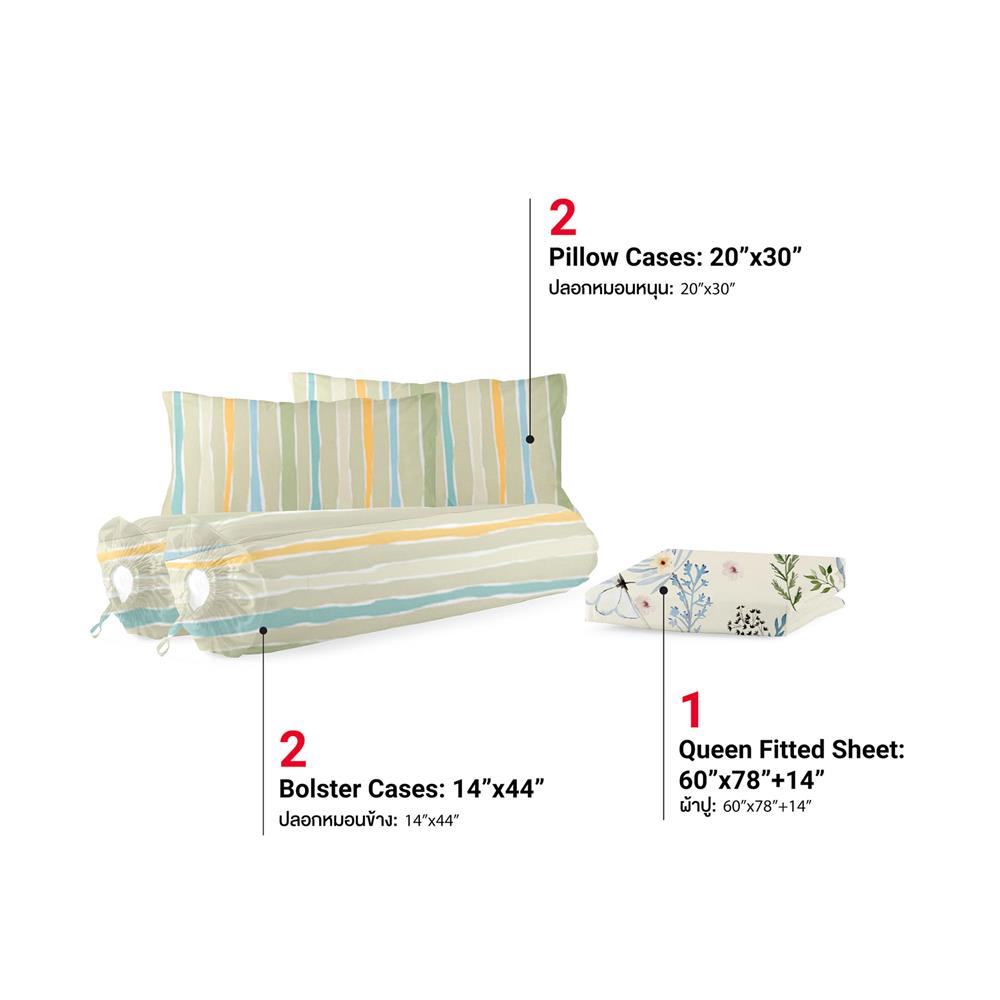 ชุดผ้าปูที่นอน 5 ฟุต (ชุด 5 ชิ้น) FROLINA MICROTEX DF074