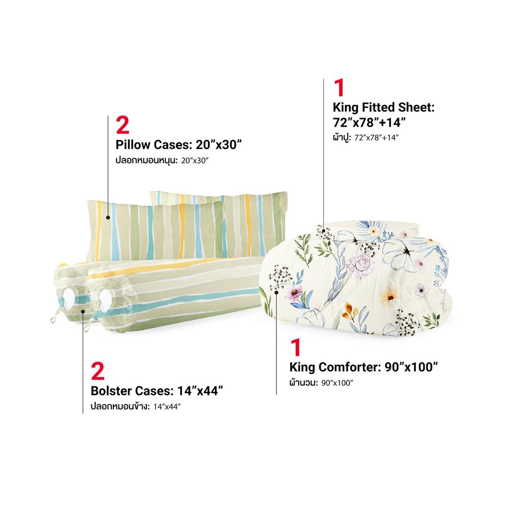 ชุดผ้าปูที่นอน 6 ฟุต (ชุด 6 ชิ้น) FROLINA MICROTEX DF074