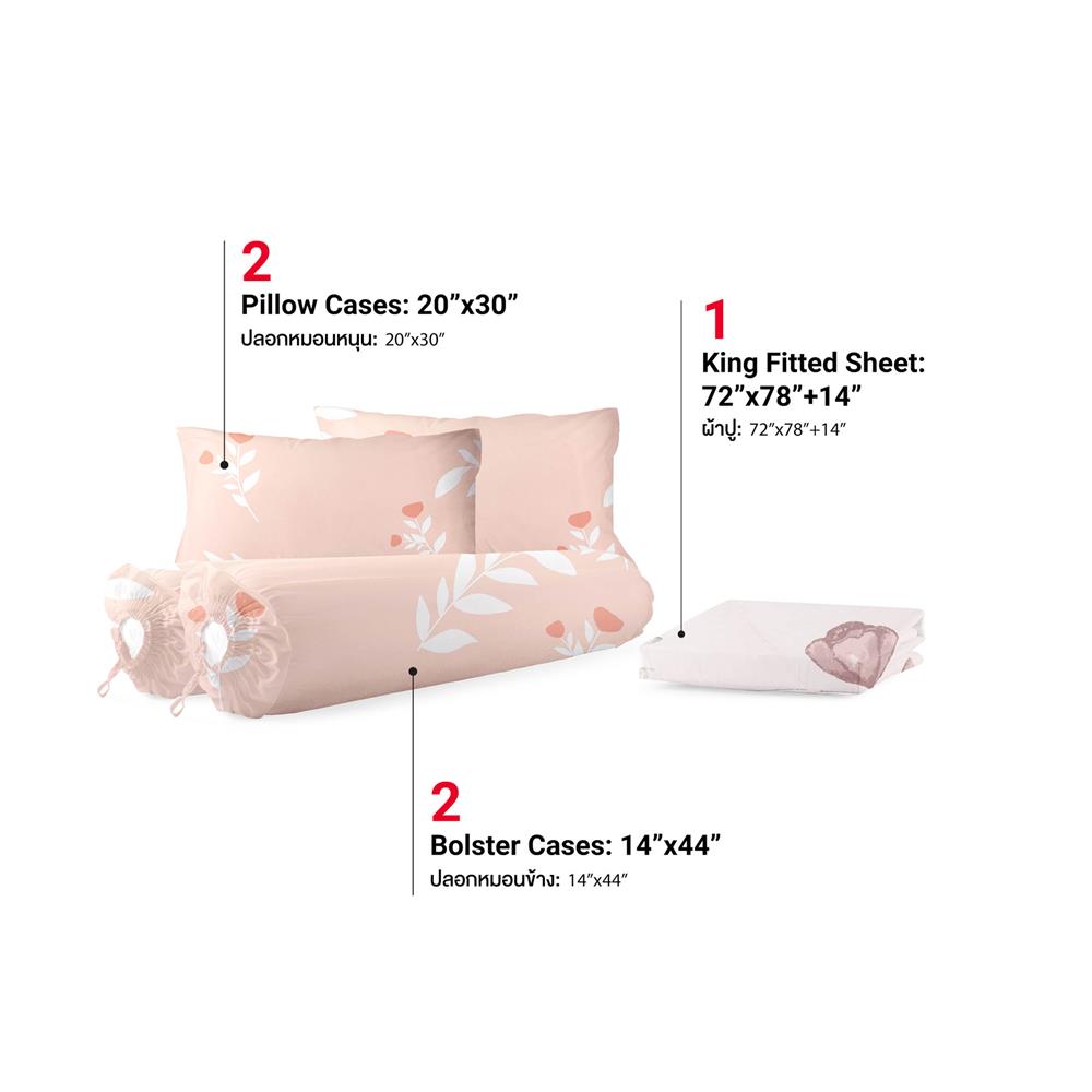 ชุดผ้าปูที่นอน 6 ฟุต (ชุด 5 ชิ้น) FROLINA MICROTEX DF076