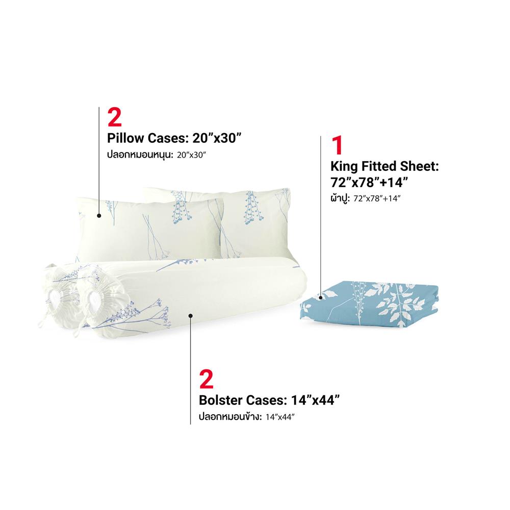 ชุดผ้าปูที่นอน 6 ฟุต (ชุด 5 ชิ้น) FROLINA MICROTEX DF075