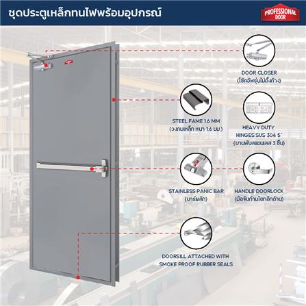 ชุดประตูเหล็กทนไฟ PROFESSIONAL DOOR FD1G 86.4x204.8 ซม. สีเทา (เปิดด้านซ้าย ออกด้านนอก)_3