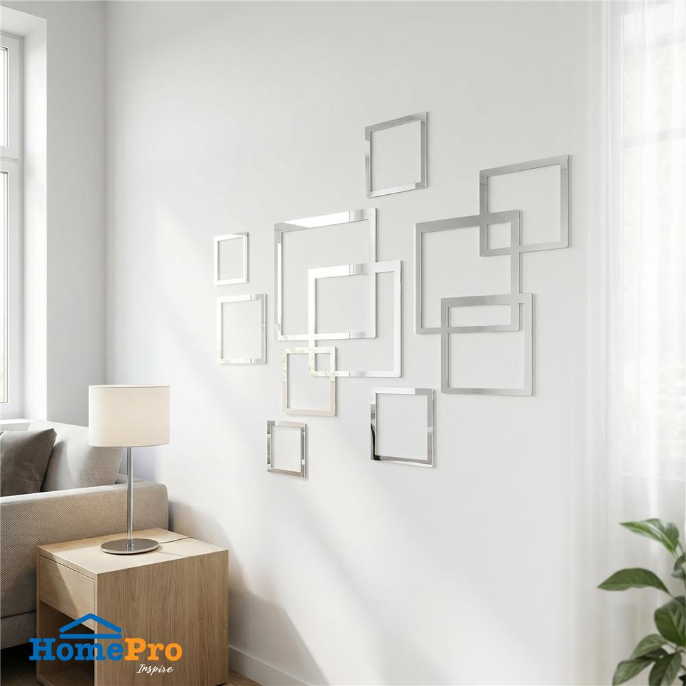 สติ๊กเกอร์ D.I.Y HOME LIVING STYLE WALL 20x20 ซม. สีเงิน (แพ็ก 24 ชิ้น)