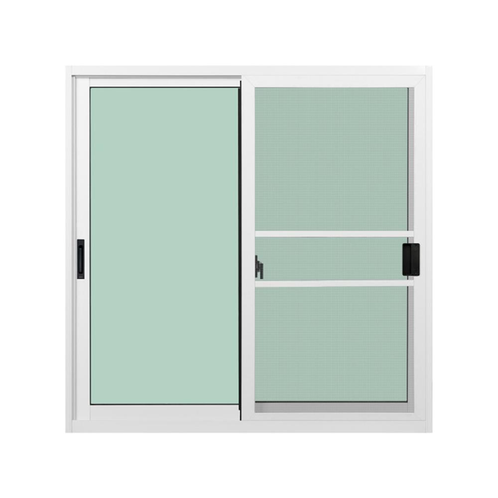 หน้าต่างบานเลื่อนอะลูมิเนียม พร้อมมุ้งลวดและเหล็กดัด S-S KPA โมเดิร์น 100x100 ซม. สีขาว