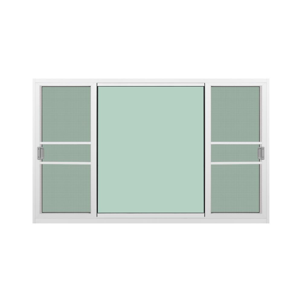 หน้าต่างบานเลื่อนอะลูมิเนียม พร้อมมุ้งลวดและเหล็กดัด S-F-S KPA พวงองุ่น 180x110 ซม.สีขาว