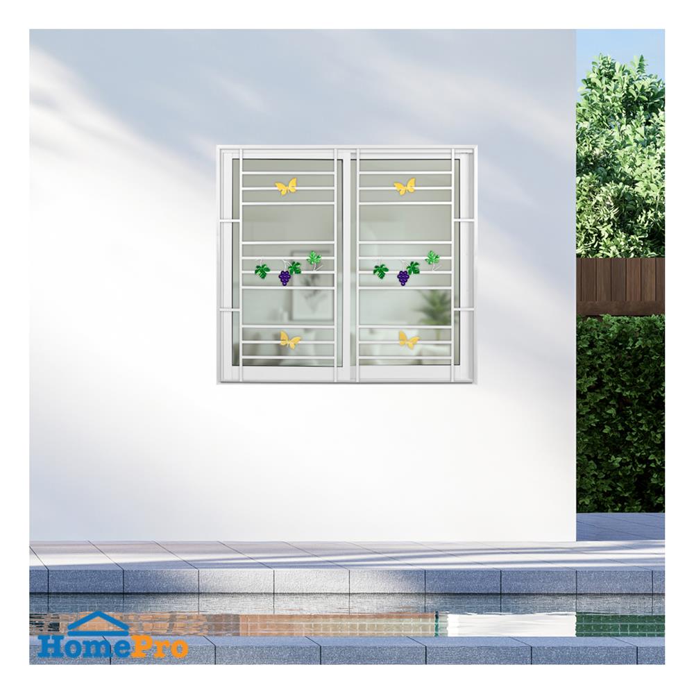 หน้าต่างบานเลื่อนอะลูมิเนียม พร้อมมุ้งลวดและเหล็กดัด S-S KPA พวงองุ่น 120x110 ซม. สีขาว