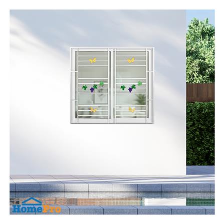 หน้าต่างบานเลื่อนอะลูมิเนียม พร้อมมุ้งลวดและเหล็กดัด S-S KPA พวงองุ่น 120x110 ซม. สีขาว_2