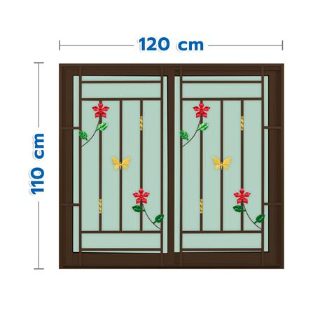 หน้าต่างบานเลื่อนอะลูมิเนียม พร้อมมุ้งลวดและเหล็กดัด S-S KPA ดอกไม้แดง 120x110 ซม. สีชา